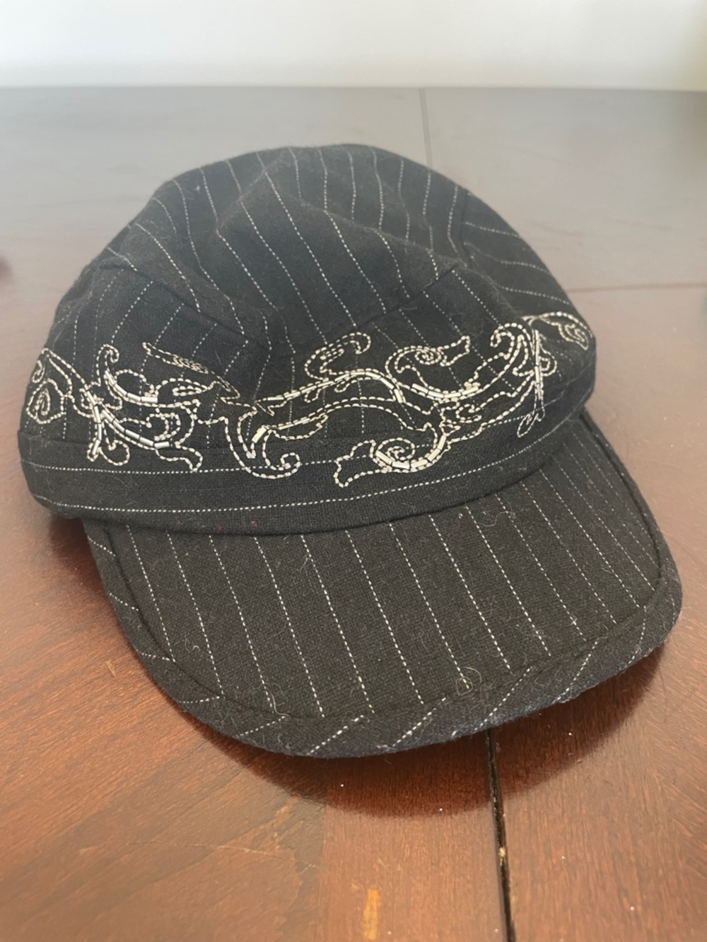 Black Pinstripe Embroidered and beaded  Cadet Cap